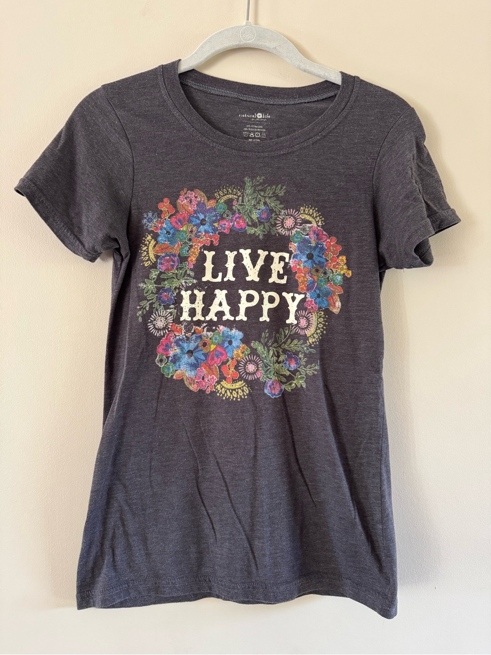NATURAL LIFE Charcoal Floral 'Live Happy' Graphic Tee